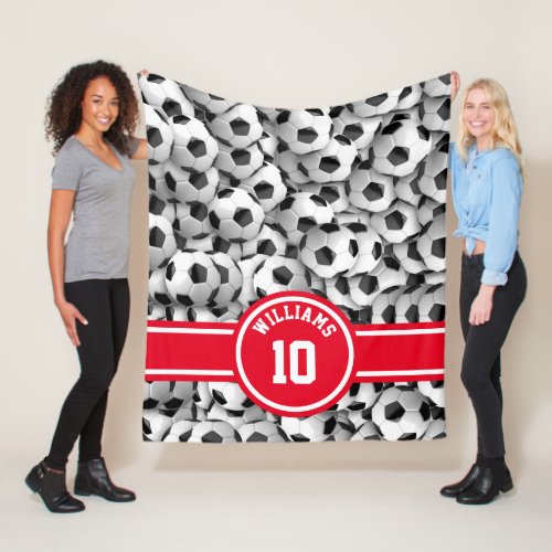 Monogram Soccer Ball Sport Football Bright Red Fleece Blanket