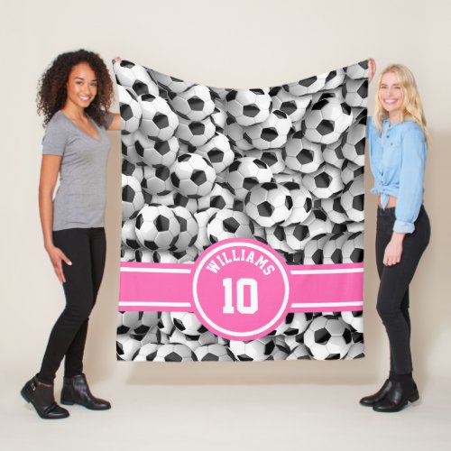 Monogram Soccer Ball Sport Football Custom Pink Fleece Blanket