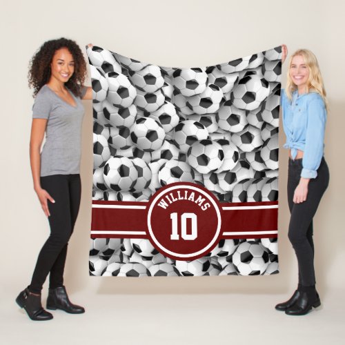 Monogram Soccer Ball Sport Football Custom Red Fleece Blanket