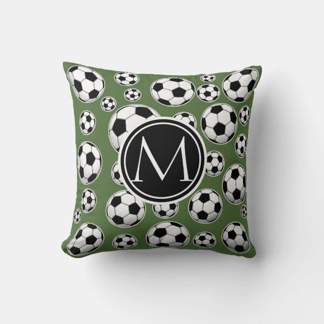 Monogram Soccer - Tree Top Throw Pillow (Front)