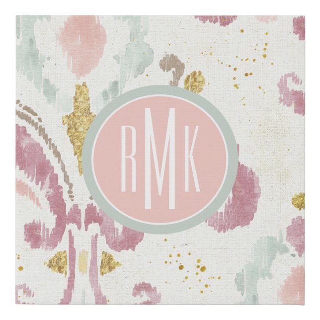 Monogram | Soft Deco Pattern Faux Canvas Print (Front)