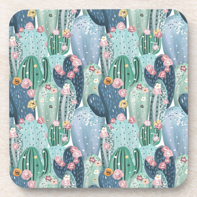 Monogram | Soft Patel Cactus Pattern Beverage Coaster (Front)