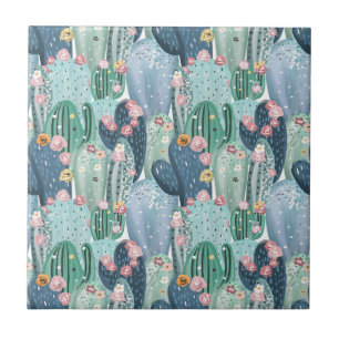 Monogram Soft Patel Cactus Pattern Ceramic Tile
