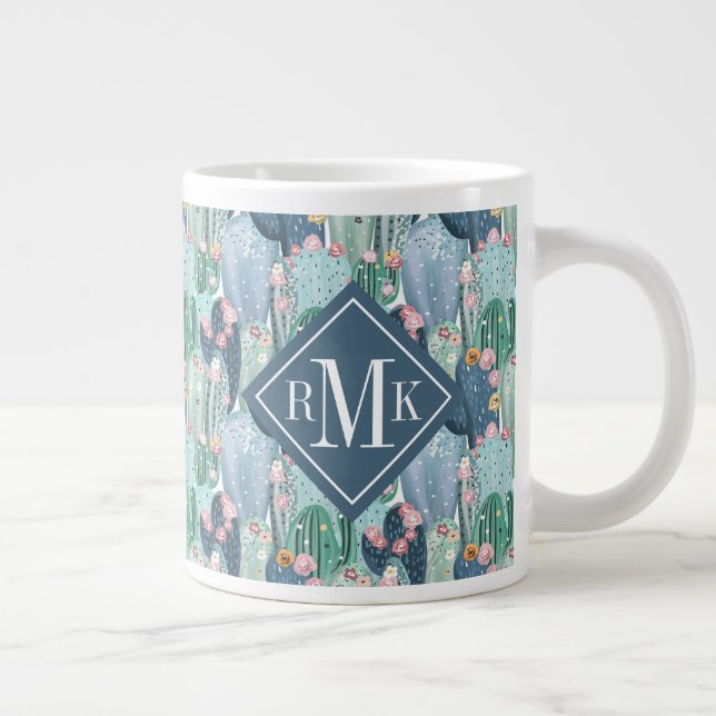 Monogram | Soft Patel Cactus Pattern Giant Coffee Mug (Right)