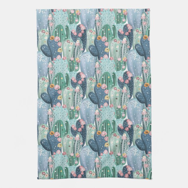 Monogram | Soft Patel Cactus Pattern Kitchen Towel (Vertical)