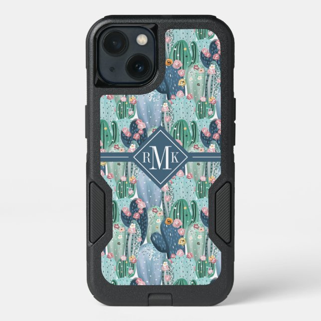 Monogram | Soft Patel Cactus Pattern Otterbox iPhone Case (Back)
