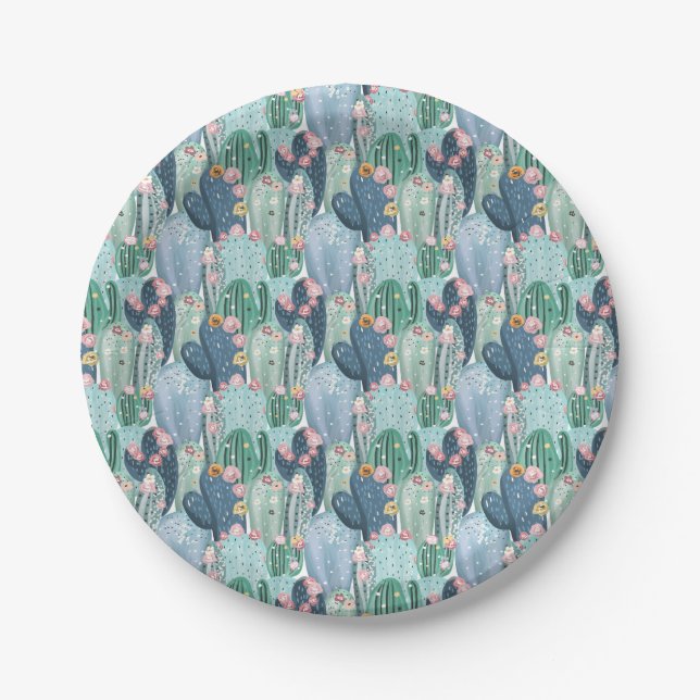 Monogram | Soft Patel Cactus Pattern Paper Plates (Front)