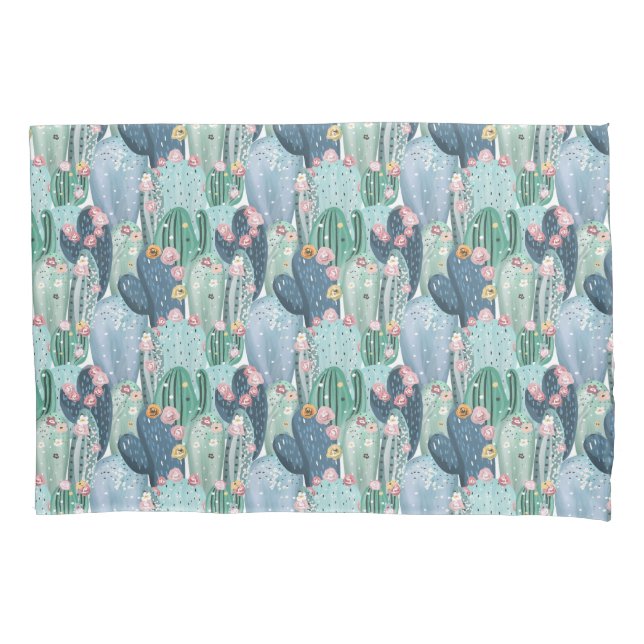 Monogram | Soft Patel Cactus Pattern Pillow Case (Front-Left)