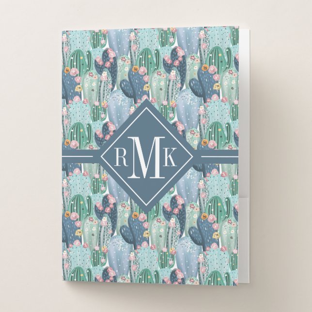 Monogram | Soft Patel Cactus Pattern Pocket Folder (Front)