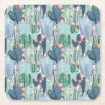 Monogram | Soft Patel Cactus Pattern Square Paper Coaster