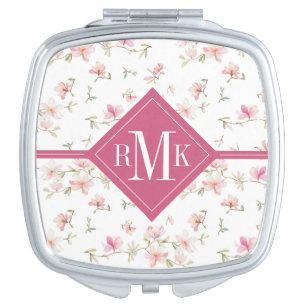 Monogram   Soft Pink Watercolor Flower Pattern Compact Mirror