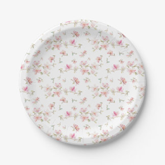 Monogram | Soft Pink Watercolor Flower Pattern Paper Plates