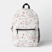 Monogram | Soft Pink Watercolor Flower Pattern Printed Backpack (Front)