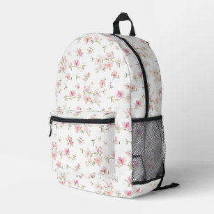 Monogram   Soft Pink Watercolor Flower Pattern Printed Backpack