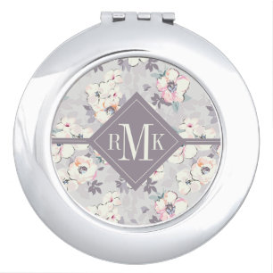 Monogram Soft Pink Watercolor Pattern Compact Mirror