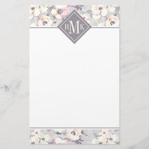 Monogram Soft Pink Watercolor Pattern Stationery