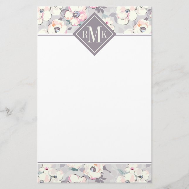 Monogram | Soft Pink Watercolor Pattern Stationery (Front)