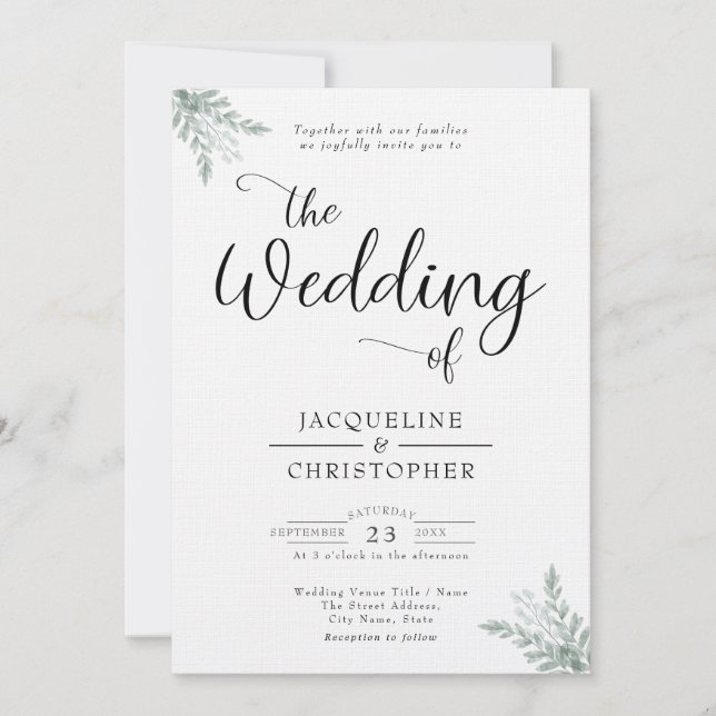 Monogram Soft White Eucalyptus Wedding Invitation (Front)