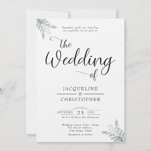 Monogram Soft White Eucalyptus Wedding Invitation