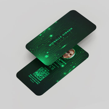 Monogram Software Engineer Modern Neon Green Business Card by GOODSY at Zazzle