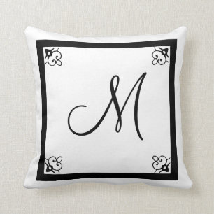 MONOGRAM solid Black and white add instagram photo Throw Pillow