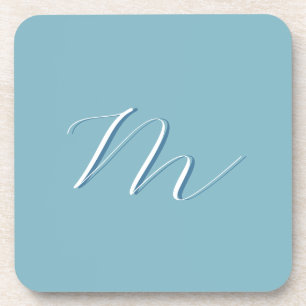 Monogram Solid Blue Pastel Minimalist Professional Beverage Coaster