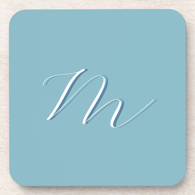 Monogram Solid Blue Pastel Minimalist Professional Beverage Coaster (Front)