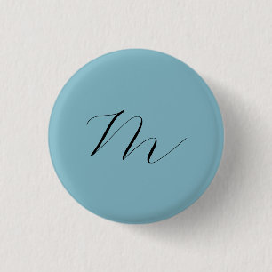 Monogram Solid Blue Pastel Minimalist Professional Button
