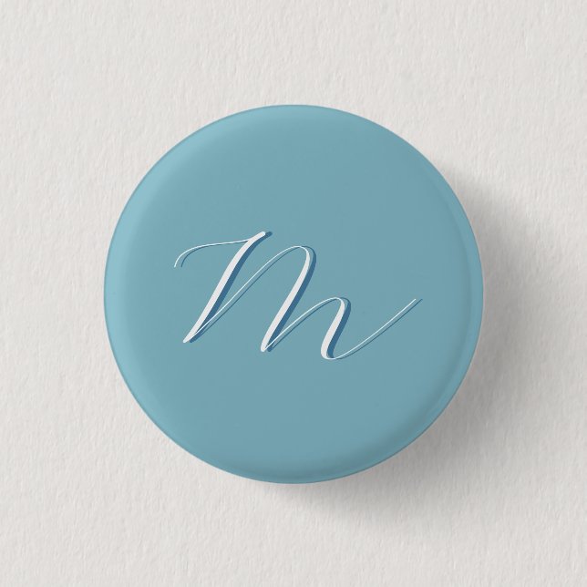 Monogram Solid Blue Pastel Minimalist Professional Button (Front)