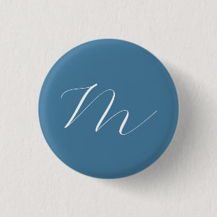 Monogram Solid Blue Pastel Minimalist Professional Button
