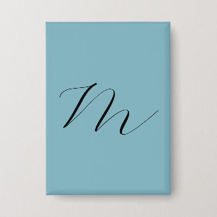 Monogram Solid Blue Pastel Minimalist Professional Button