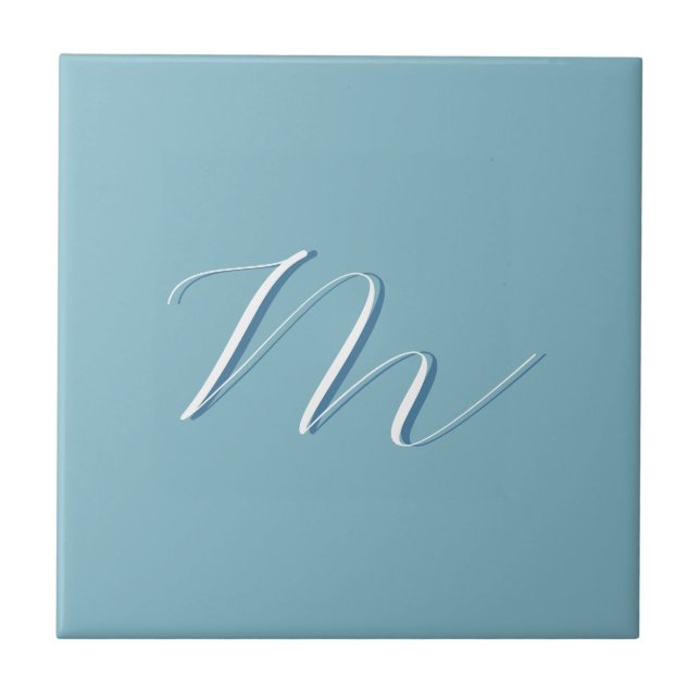 Monogram Solid Blue Pastel Minimalist Professional Ceramic Tile (Front)