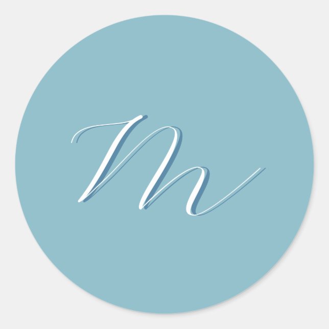 Monogram Solid Blue Pastel Minimalist Professional Classic Round Sticker (Front)