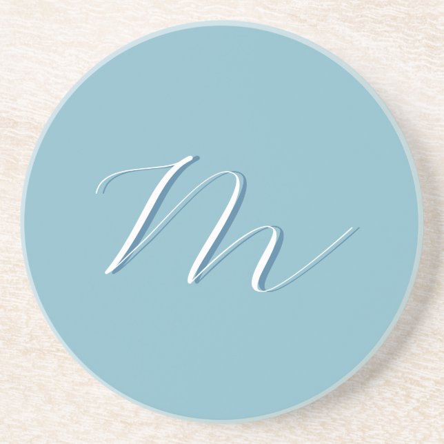 Monogram Solid Blue Pastel Minimalist Professional Coaster (Front)