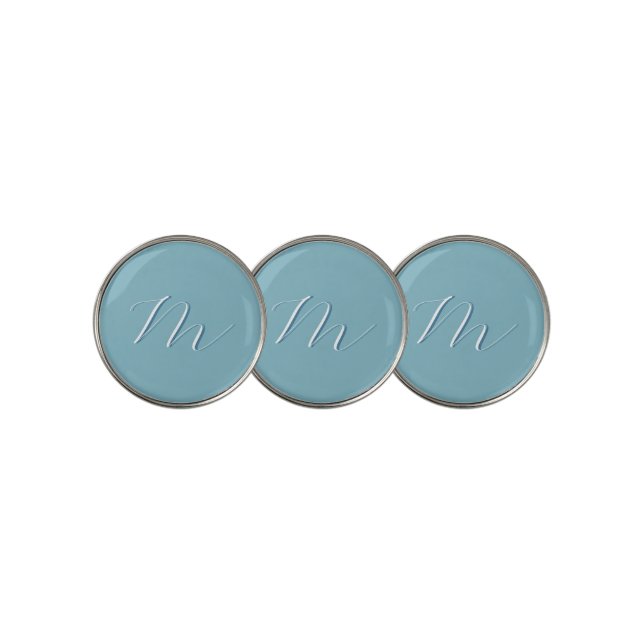 Monogram Solid Blue Pastel Minimalist Professional Golf Ball Marker (3 Up)