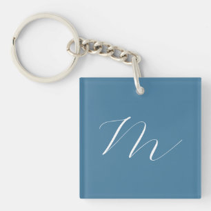 Monogram Solid Blue Pastel Minimalist Professional Keychain