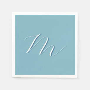 Monogram Solid Blue Pastel Minimalist Professional Napkins