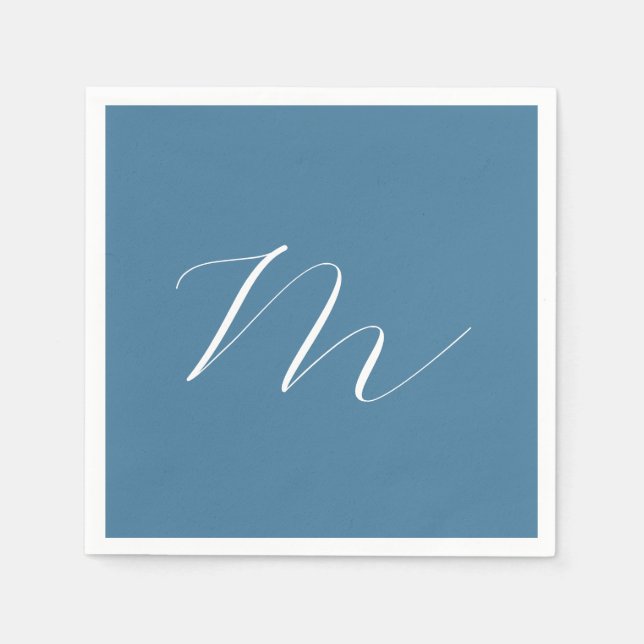 Monogram Solid Blue Pastel Minimalist Professional Napkins (Front)