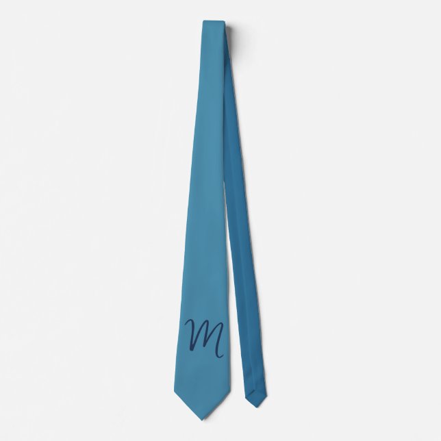 Monogram Solid Blue Pastel Minimalist Professional Neck Tie (Front)