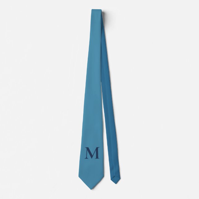 Monogram Solid Blue Pastel Minimalist Professional Neck Tie (Front)