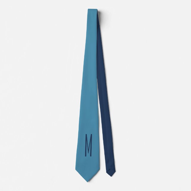 Monogram Solid Blue Pastel Minimalist Professional Neck Tie (Front)