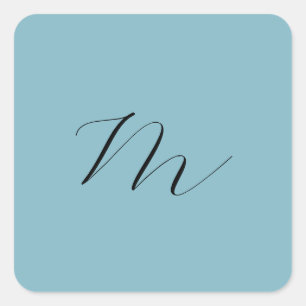 Monogram Solid Blue Pastel Minimalist Professional Square Sticker