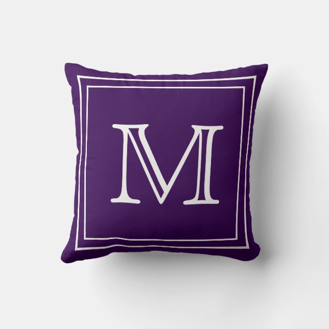 MONOGRAM solid bright purple personalized custom T Throw Pillow (Back)