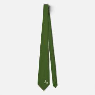Monogram Solid Color Neck Tie Simple Olive Green