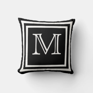 MONOGRAM Solid colored black plain modern Throw Pillow