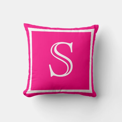 MONOGRAM Solid colored Hot Pink Fuschia  Throw Pillow