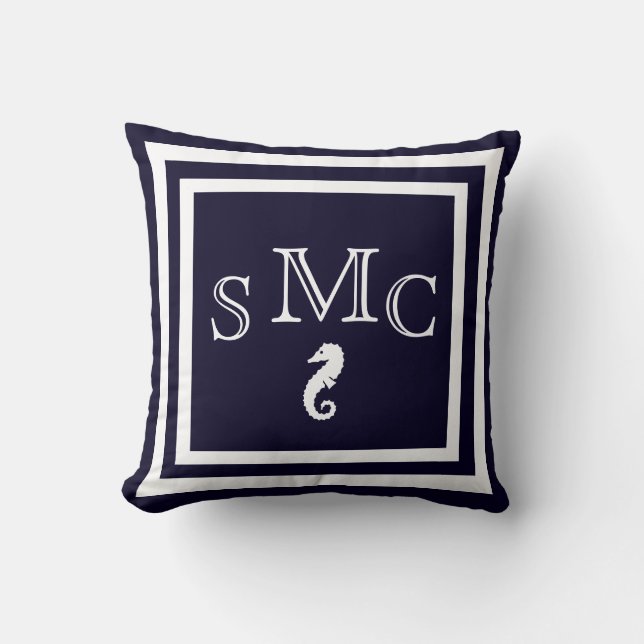MONOGRAM Solid dark blue plain pillow (Front)