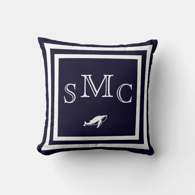 MONOGRAM Solid dark blue plain pillow (Front)