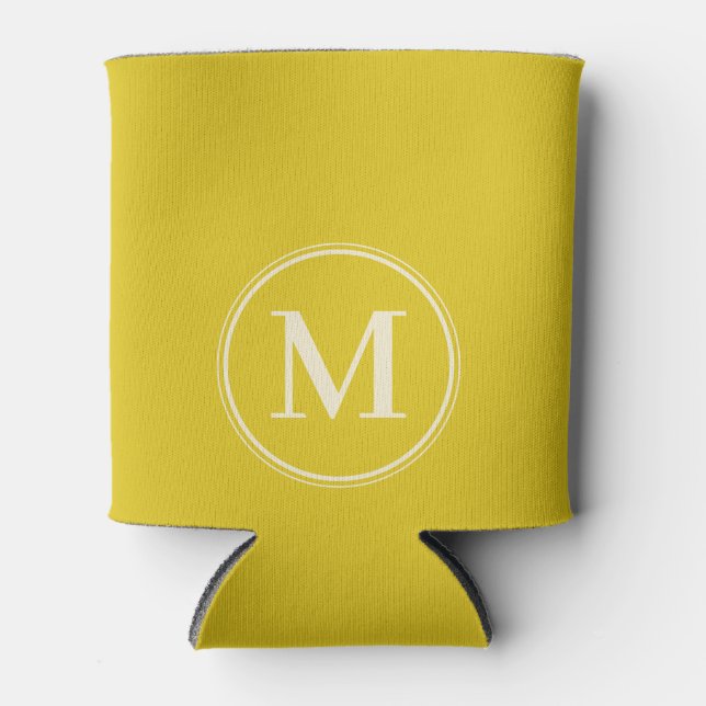 Monogram Solid Dark Lemon Color  Can Cooler (Front)
