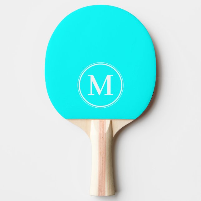 Monogram Solid Electric Retro Cyan Color  Ping Pong Paddle (Front)